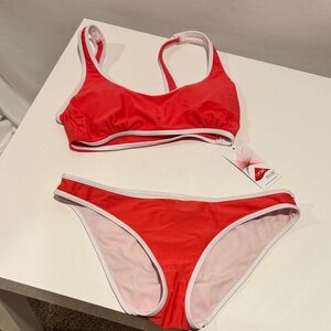 Vibrant Red Bikini Set with White Trim